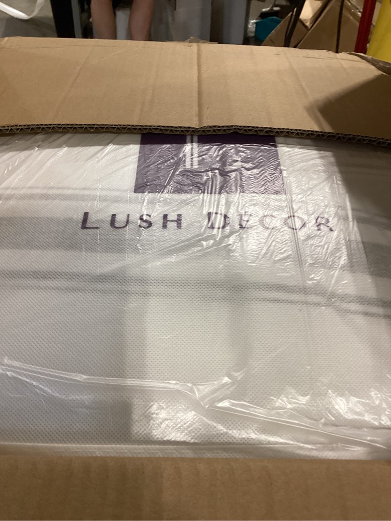 Condition photo showing New/Like New for lush decor farmhouse stripe reversible cotton comforter set - 3 piece cozy pinstripe bedding set - classic modern rustic charm bedroom decor - king, dark gray king dark gray