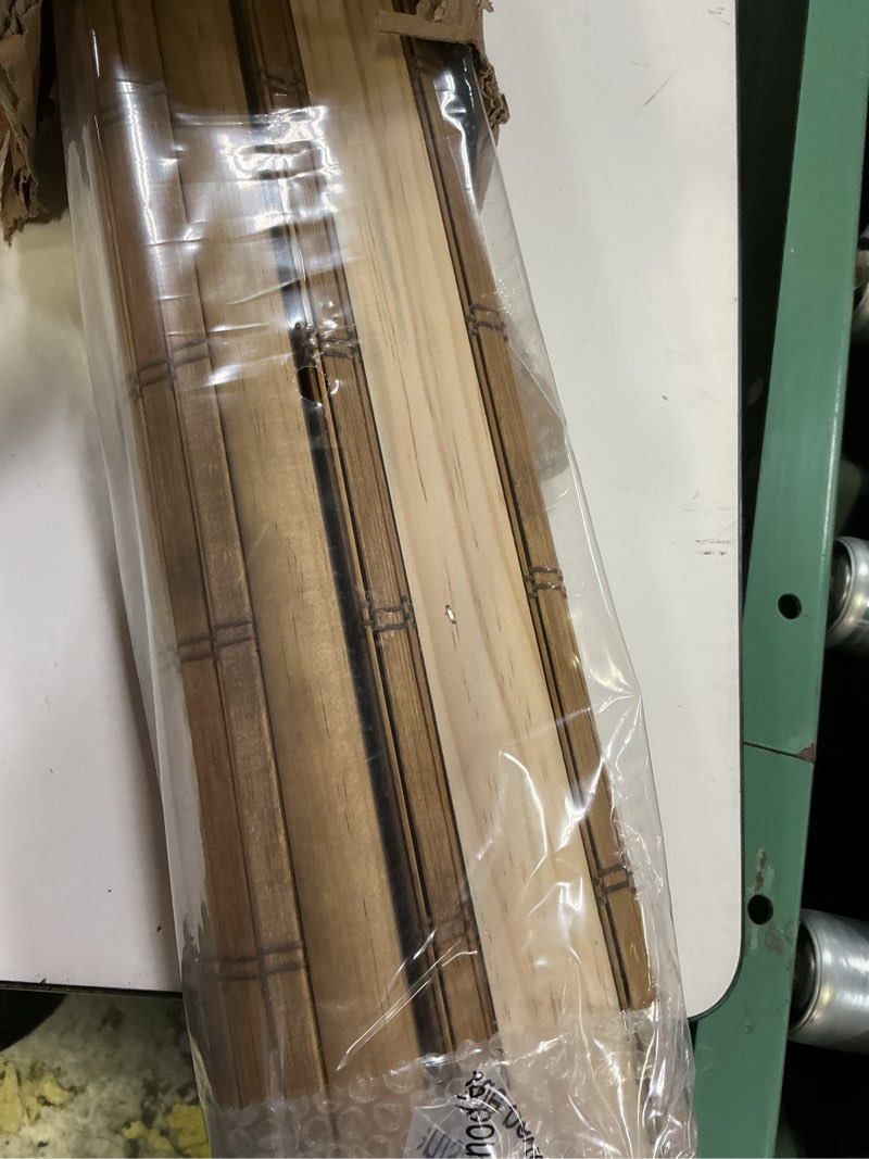Condition photo showing New/Like New for unishades no drill cordless bamboo roman shades, 29×64 in, teak | natural material, light filtering, easy install ?wide bamboo strips?alternate teak 29" w × 64" h