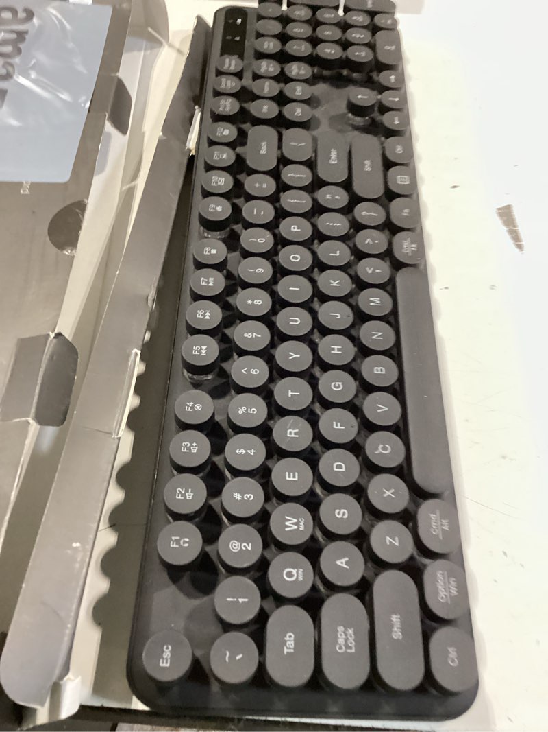 Condition photo showing Good Condition for wireless keyboard and mouse backlit - typewriter keyboard with magnetic wrist rest, retro round keycaps, light up letters, 2.4ghz cordless combo for mac, windows, pc, laptop, trueque ck24 [upgraded] black