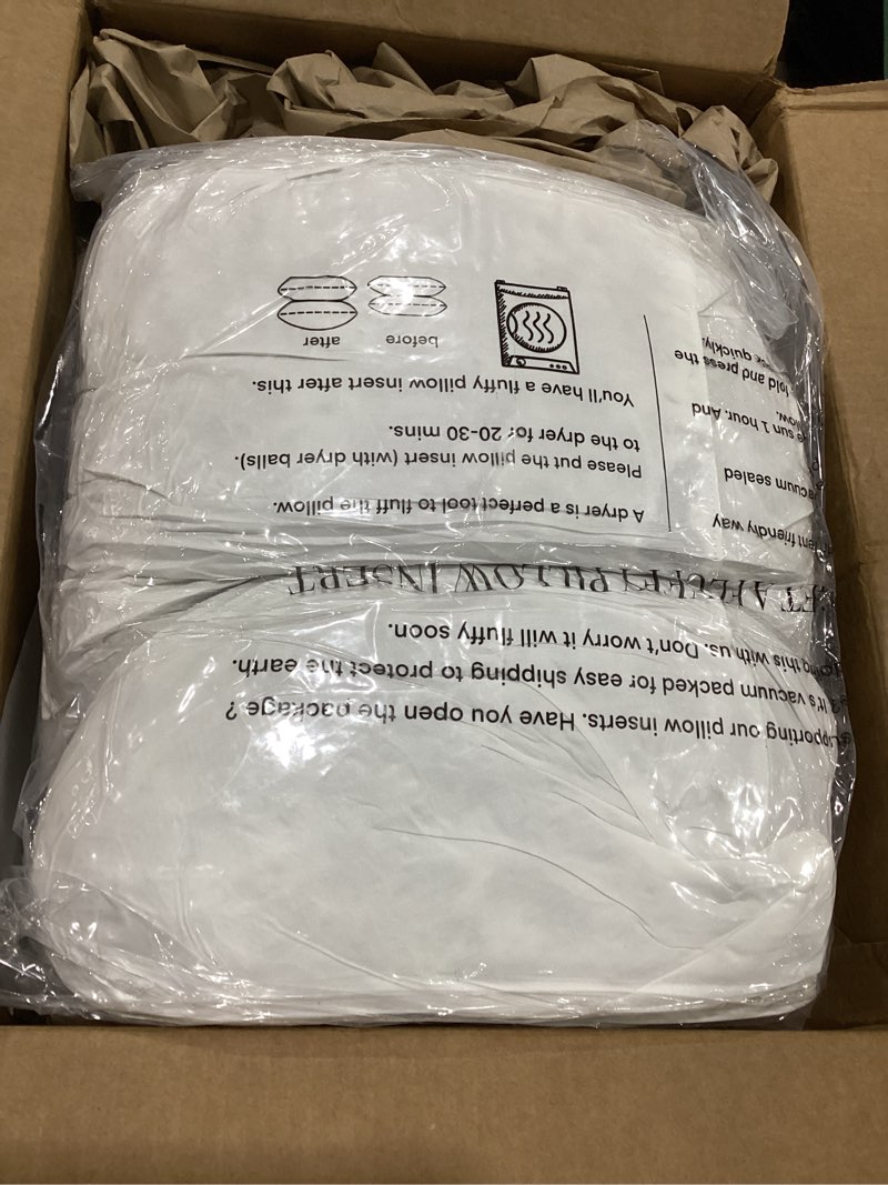 Condition photo showing New/Like New for 22x22 Decorative Throw Pillow Inserts-Down Feather Pillow Inserts-Square-Cotton Fabric-Set of 2-White.