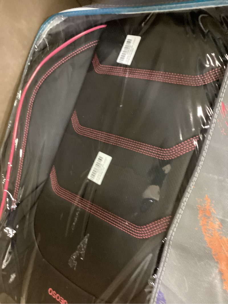 Condition photo showing New/Like New for comfortable leather auto car seat covers 5 seats full set universal fit (black & rose)