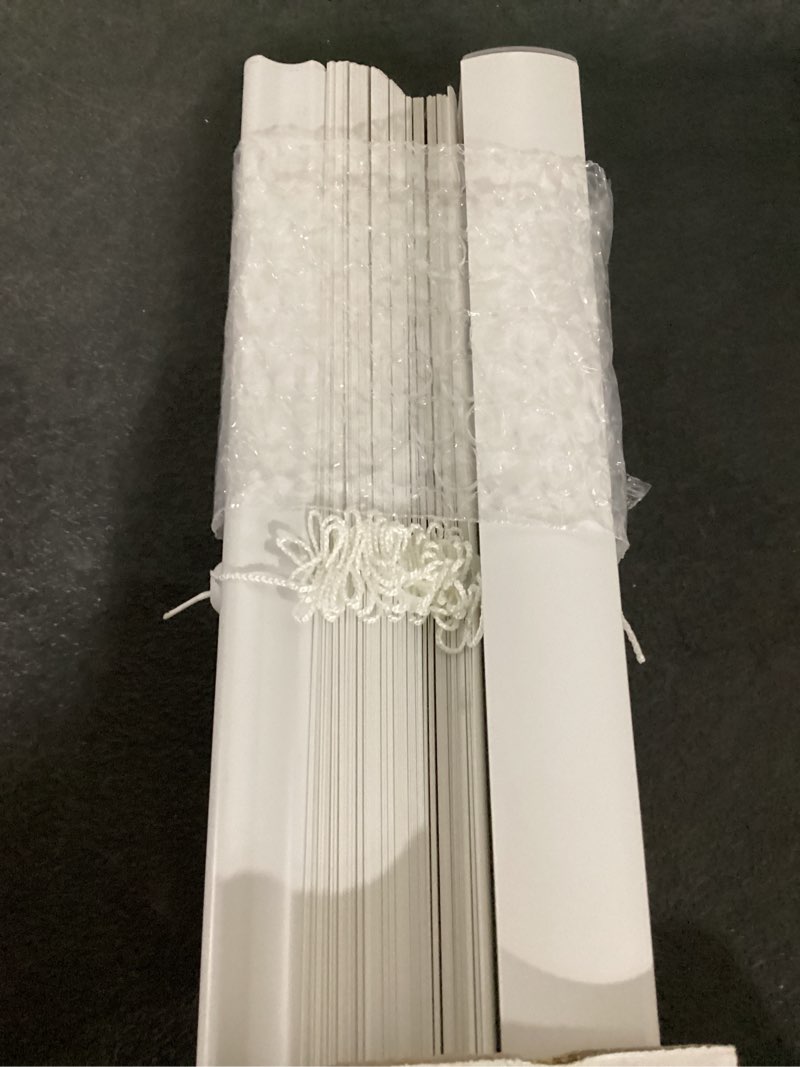 Condition photo showing Good Condition for possibly incomplete hardware project source light filtering 1-in slat width 34-in x 64-in cordless white vinyl light filtering mini-blinds