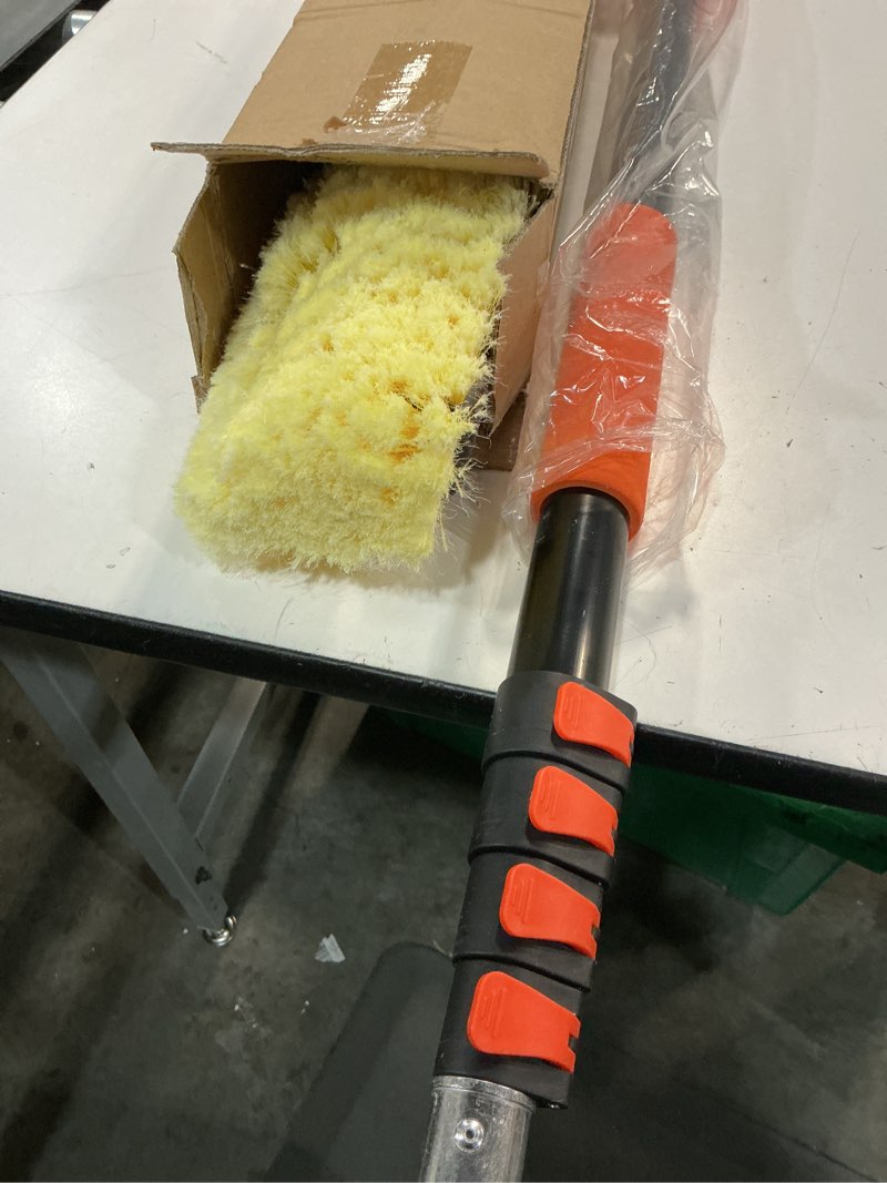 Condition photo showing As Is for laanpole 12ft car wash brush with long handle, car cleaning brush with 12 inch soft bristle, solar panels cleaner with telescoping pole for rv, truck, boat, house siding