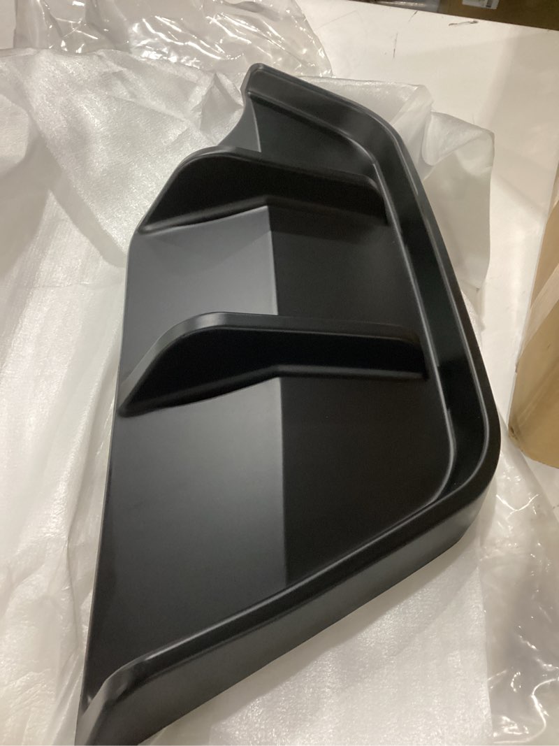 Condition photo showing As Is for rear bumper diffuser compatible with 2025-2026 tesla model y juniper, rear diffuser lip performance style shark fin splitter kit matte black