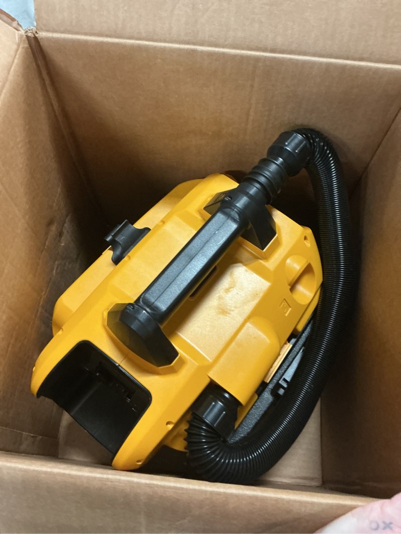 Condition photo showing As Is for dewalt 20v max cordless shop vac, wet dry vacuum cleaner, portable 2 gallon wet dry vac, strong suction shop vacuum with hepa filter, tool only (dcv580h)