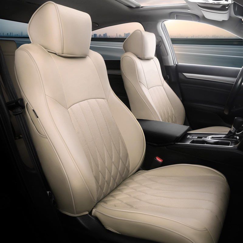 Custom for Honda Accord Seat Covers LX 2018 2019 2020 2021 2022, Faux Leather Car Seats Cover Full Set (Rear Row W/Solid Folding Backrest)-Black Black 2018-2022 LX (Rear Row W/Solid Folding Backrest) Beige 