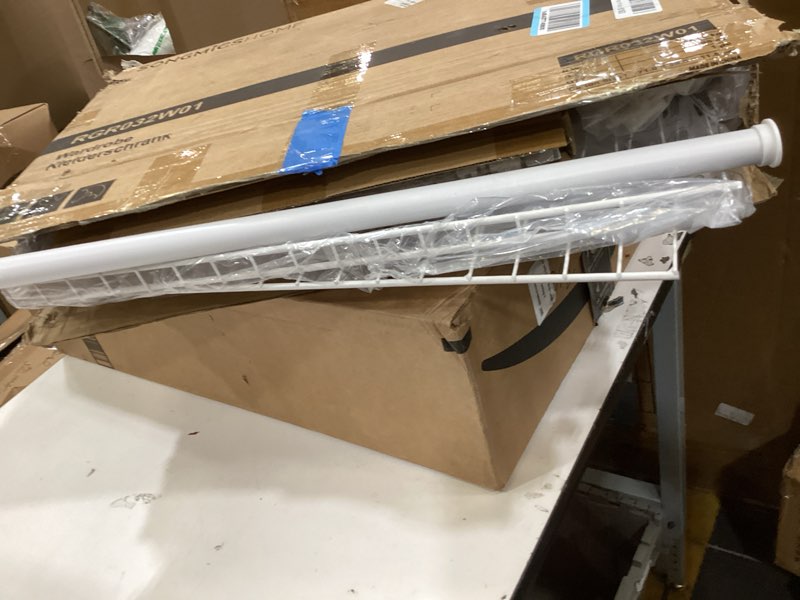 Condition photo showing Good Condition for SONGMICS HOME Closet System, Closet Insert Organizer, 4-8 ft, Adjustable Metal Shelving Unit with 6 Hanging Rods, 6 Shelves, and Hooks, for Pantry Mudroom Garage Basement, Cloud White URGR032W01 3 Tier