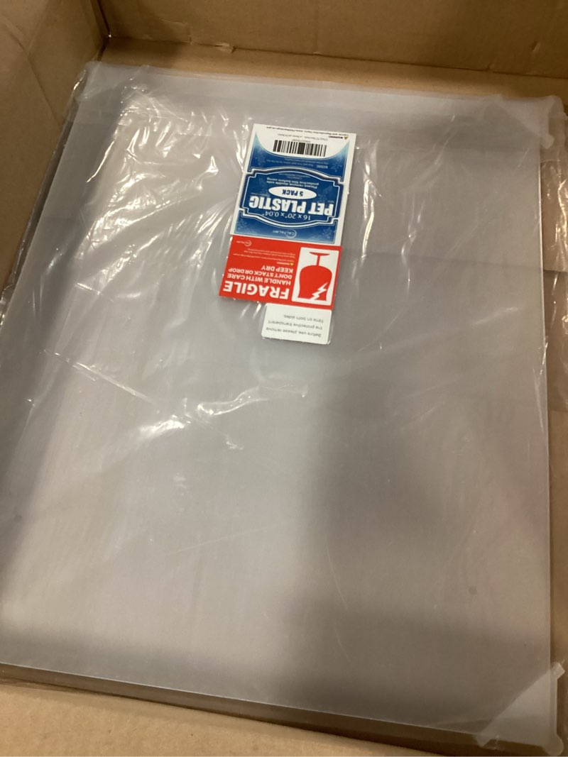 Condition photo showing Good Condition for calpalmy 5-pack 16x20 clear pet plastic sheets, 0.04" thick flexible transparent panels, shatter-resistant plexiglass alternative for picture frames, signs, displays, crafts & diy projects 16x20", 0.04"(1mm)thick 5