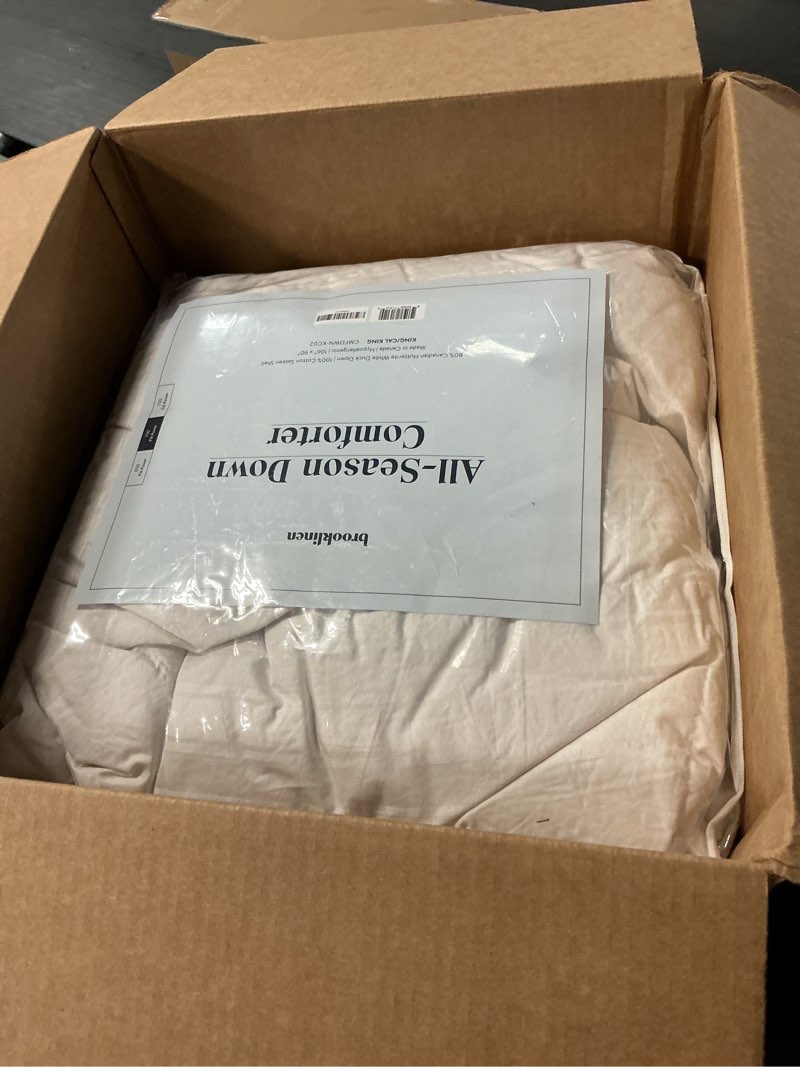 Condition photo showing Good Condition for Brooklinen All Season Luxury Down Comforter, 100% Natural Canadian Duck Down Duvet Insert - 700 Fill Power, 100% Cotton Shell, Baffle Box Construction, King/Cali King Size Comforter All Season (White) King/California King