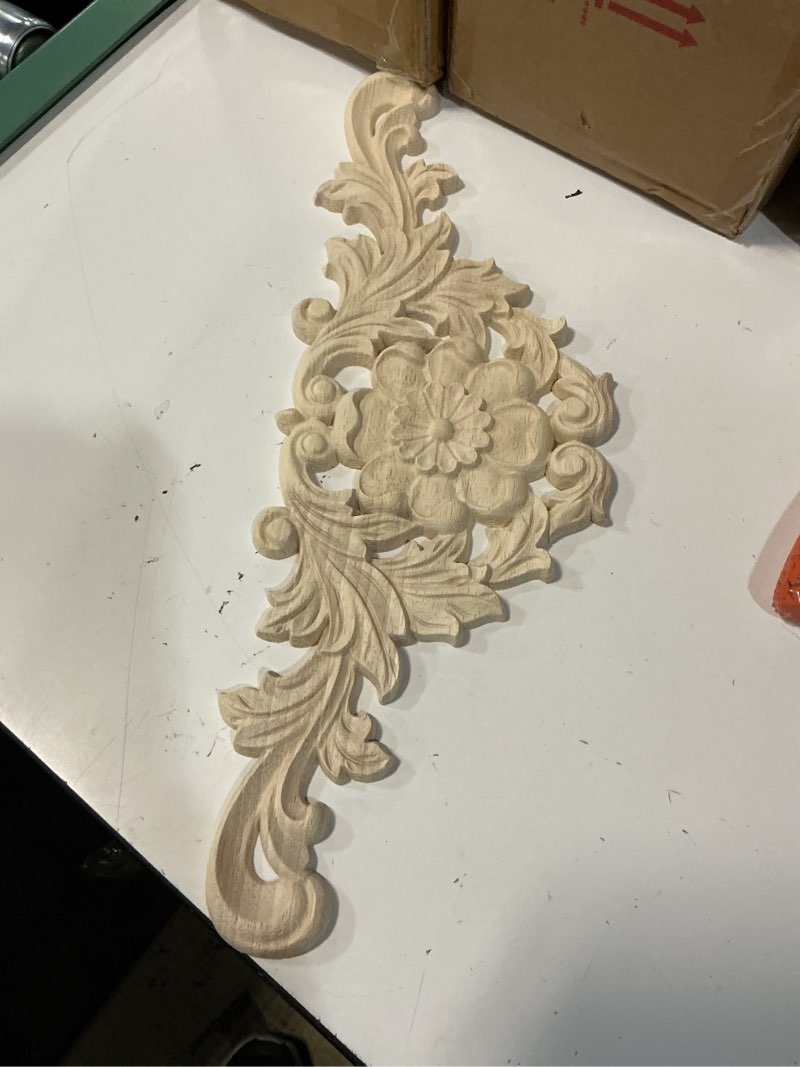 Condition photo showing Good Condition for wood carved long onlay applique furniture home decorations unpainted applique (45x16cm/17.7x6.3inch) 7 17.7 x 6.3 inch