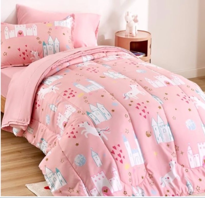 SLEEP ZONE Kids Bedding Comforter Set Full/Queen Size - Super Soft & Cute Printed 3-Piece Comforter Set All Seasons for Boys, Girls, Fade Resistant, Machine Washable, Unicorn Castle