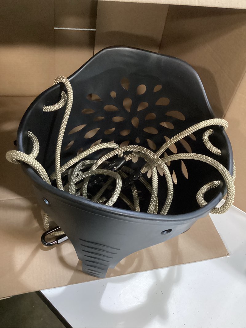 Condition photo showing Good Condition for seleware heavy-duty high back full bucket toddler swing seat with locking carabiners and adjustable rope, cute elephant shape design, 600lb weight limit (bucket swing, black) black bucket swing