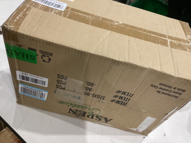 Condition photo showing Good Condition for Aspen Creative 32035 Transitional Rectangle Hardback Shape Spider Construction Lamp Shade in Off White Linen, 16" wide, Top:(8" + 16") Bottom:(8 + 16") x Height: 10" (8 + 16) x (8 + 16) x 10 Transitional Off-White