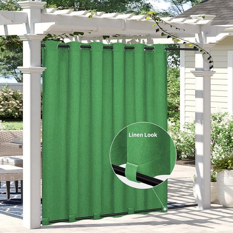 Easy-Going Linen Look Outdoor Curtains Waterproof Windproof Porch Curtains, Soft Thicken Outdoor Privacy Curtains for Patio, Gazebo, Grommet Top and Tab Bottom Drape, 1 Panel, 110x96 inch, green 110\"W x 96\"L (Pack of 1) Beige