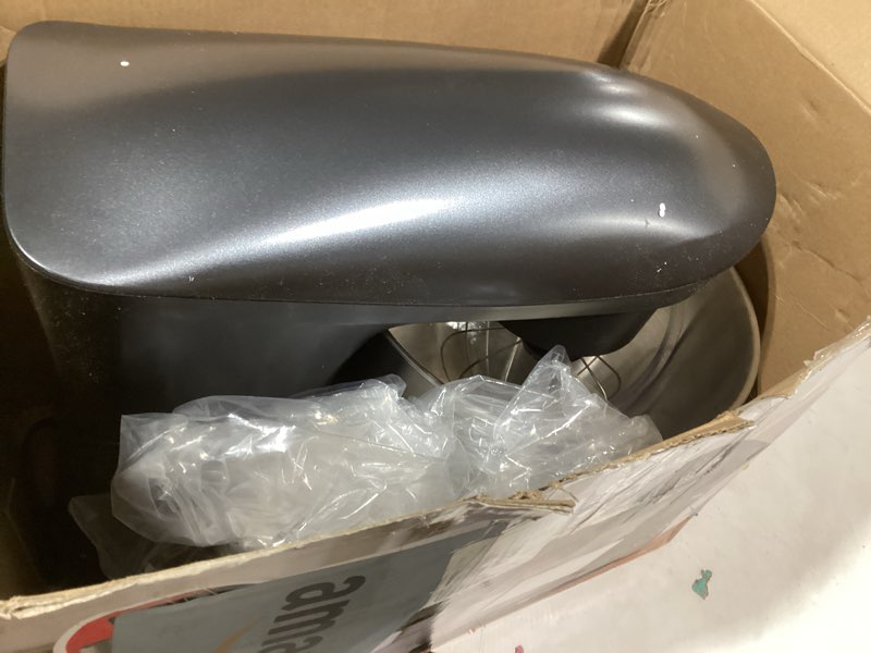 Condition photo showing As Is for Gourmia 5 Quart Digital Electric Stand Mixer with Attachments, Bowl Shield, Dough Hook, Whisk and Beater - LED Display Timer - 10 Speed Kitchen Countertop Dough Maker Machine for Bread, Cake, Cookies