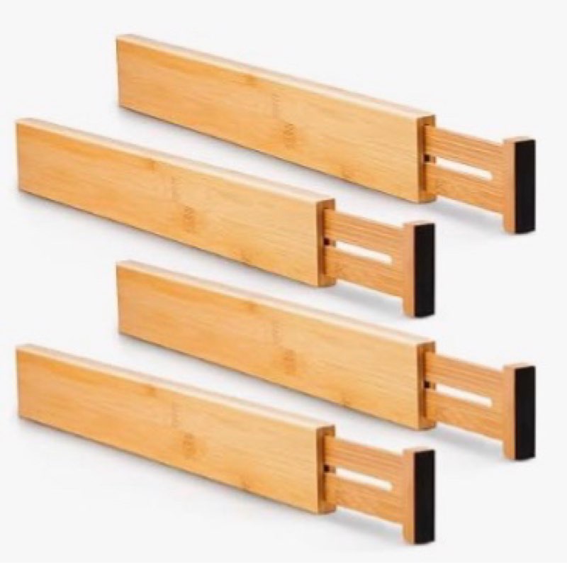spaceaid bamboo dresser drawer dividers 6 pack, 4.65“ high adjustable 17“-22” drawer organizers, exp