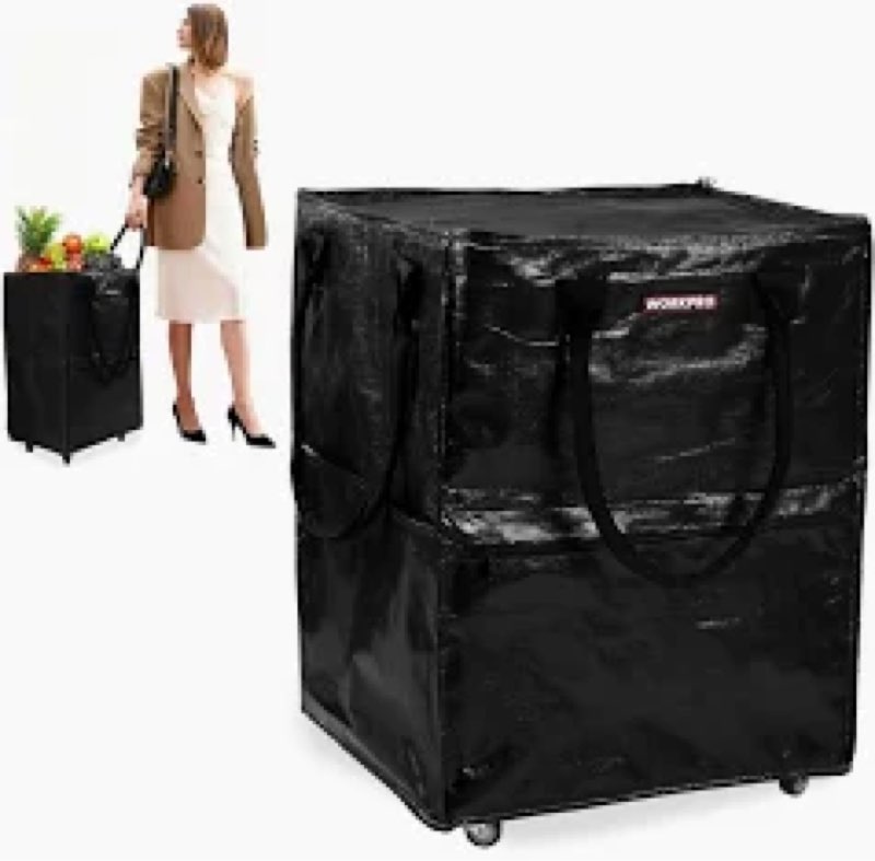 workpro large rolling grocery bag, 36-gallon tote with 5 wheels, 110 lbs capacity, dual carry, wide 