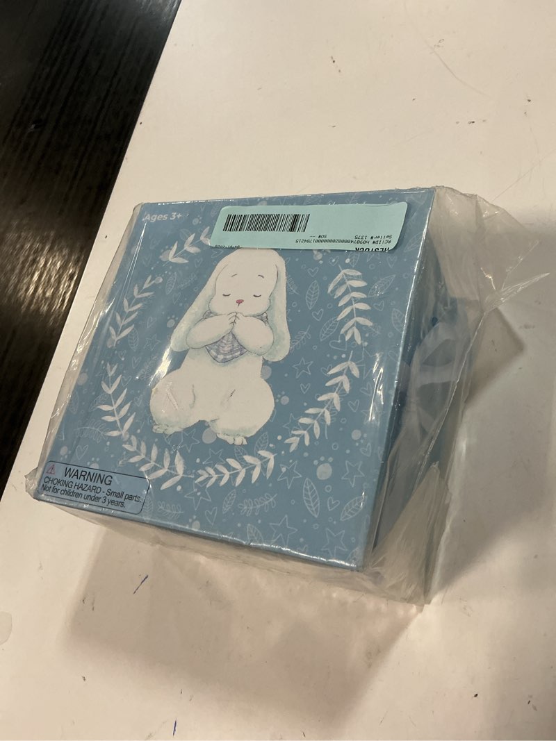 Condition photo showing New/Like New for tickle & main everybunny prays musical gift set for children; 7” plush boy rabbit with blue scarf, prayer book and keepsake box; an ideal gift for baby’s baptism, christening or easter