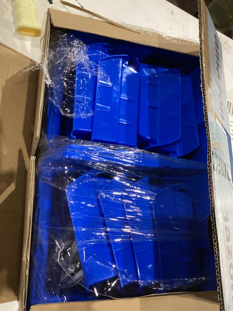 Condition photo showing Good Condition for Wallmaster Wall Mounted Storage Bins, Wall Storage Bins Parts Rack 10 Bins&3 Rails Wall Mount Tool Organizer Hardware Storage Organizer (Blue) Blue 10Bins+3Rails