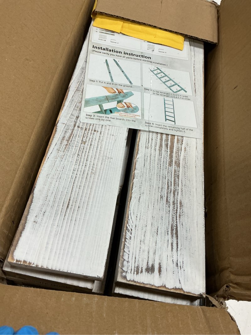 Condition photo showing Good Condition for Honest Blanket Ladders for The Living Room, 5-Tier Blanket Holder, Wall-Leaning Blanket Rack, Ladder Shelves, Wooden Quilt Ladder, Farmhouse Decor, White 51.9" H × 18.1" W × 3.5" D Whitewashed