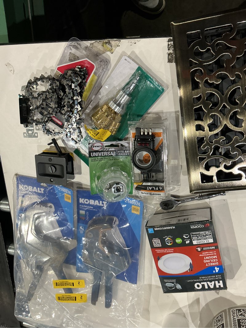 Condition photo showing As Is for assorted home improvement lot (small tools, screw, home accessories, etc.)