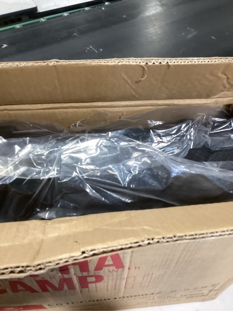 Condition photo showing New/Like New for LET'S CAMP Folding Stadium Seat Bleacher Chair with Cup Holder, Mesh Bag and Hide Hooks, Portable Stadium Chair with Back and Cushion Black Grey - 2 Pcs