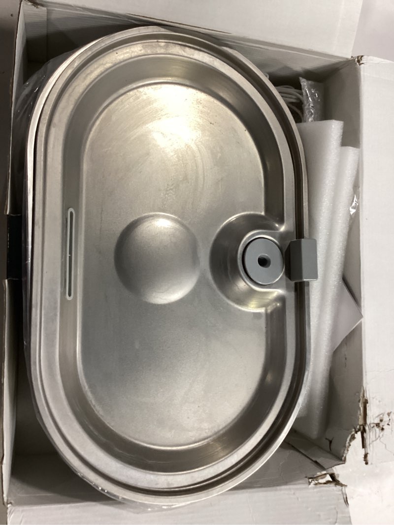 Condition photo showing As Is for 3.4Gal Dog Water Fountain for Large Dogs, 13L Stainless Steel Large Pet Fountain with Deeper & Wider Drinking Area, Automatic Dog Water Bowl Dispenser with Water Window & LED, Super Quiet Silver 3.4 Gal Fountain