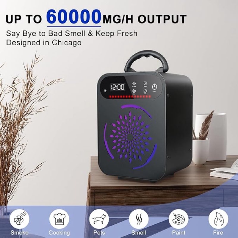 ozone generator 60000mg,yuanfan ozone machine air ionizer odor removal for home/smoke/garage/pet odors/car, 8000 sq.ft,ventilation hose for tight spaces with poor air circulation
