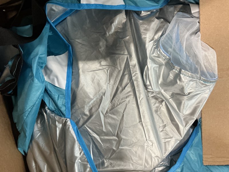 Condition photo showing As Is for [ extra high ] shark baby beach tent with pool, pop up baby pool tent upf 50+ uv protection 4 sand pockets 3 mesh windows waterproof sun shelters beach shade tent for 1-2 baby toddler aged 3-60 months