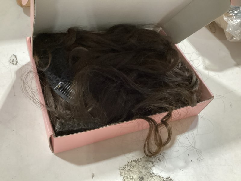 Condition photo showing New/Like New for similiar productreecho curly hair extensions, 4pcs 20 inch clip in hair extensions lace weft short curly extensions clip ins invisible natural hairpieces for women, chocolate brown chocolate brown 20 inch