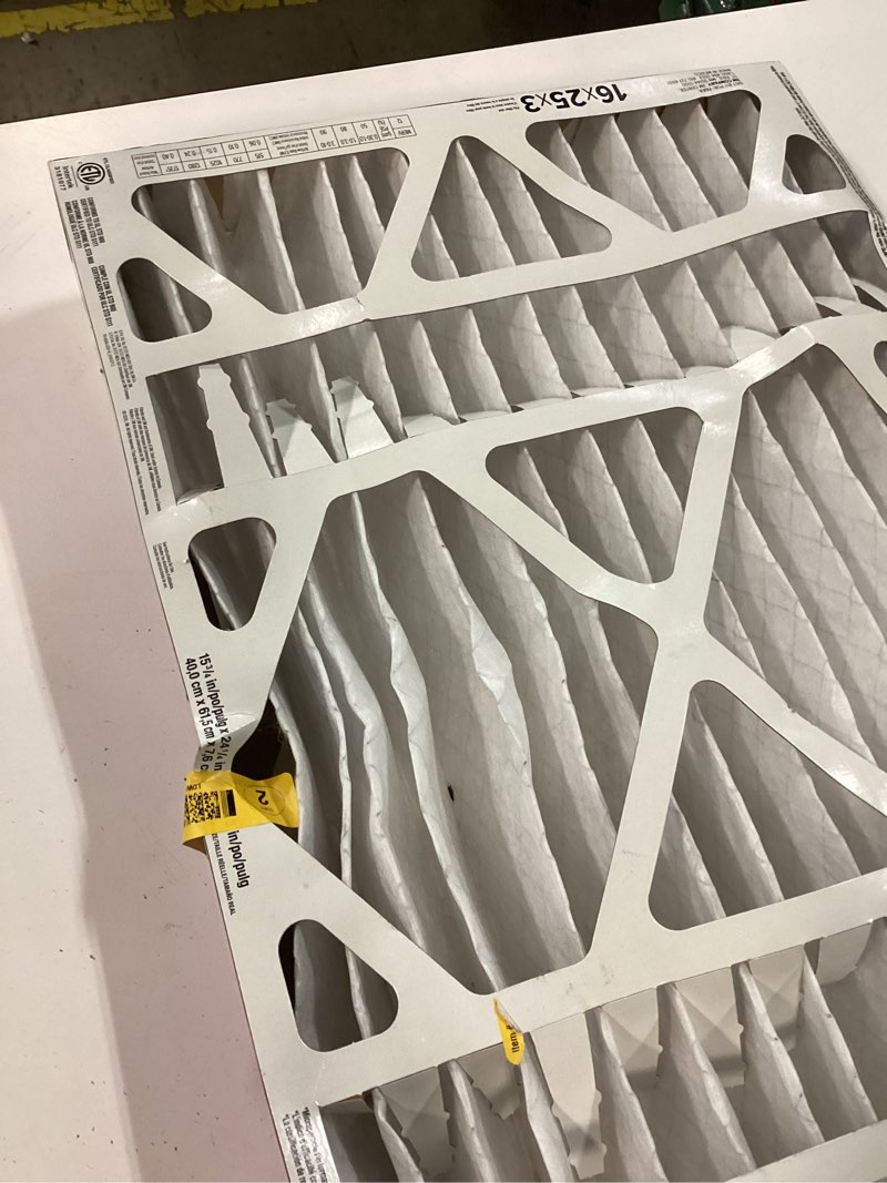 Condition photo showing As Is for filtrete 16-in w x 25-in l x 3-in merv 12 1550 mpr allergen, bacteria and virus electrostatic pleated air filter