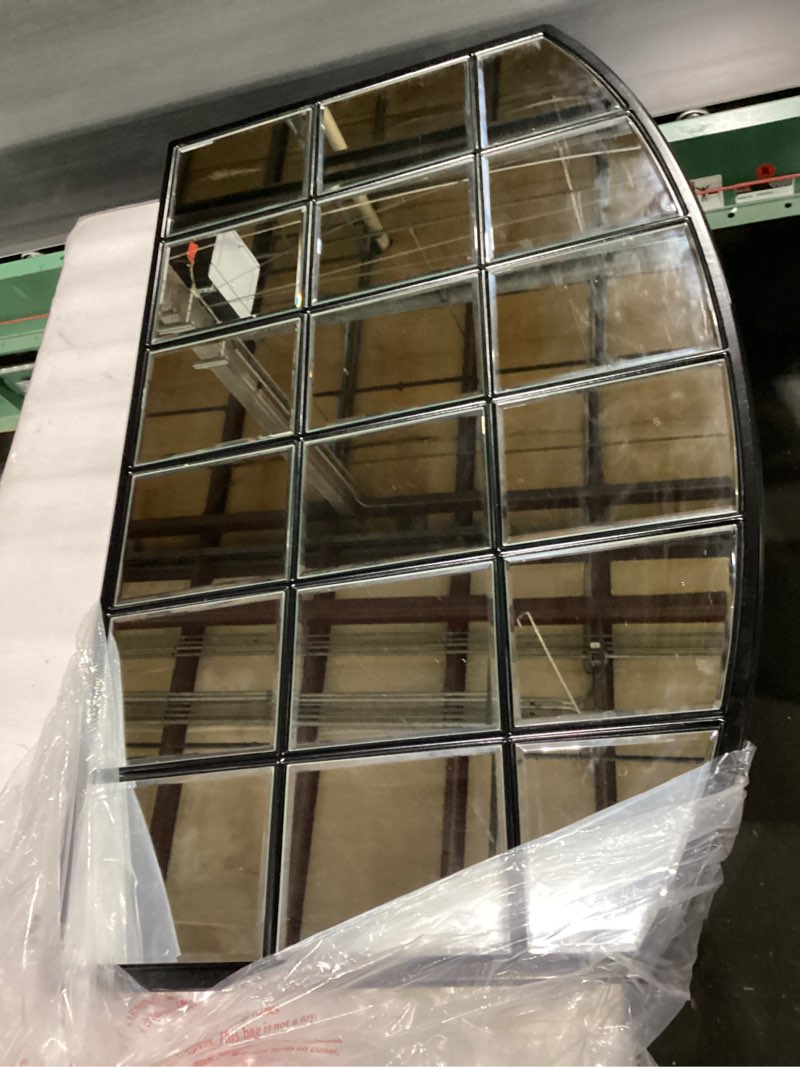 Condition photo showing Good Condition for Black Window Mirrors for Wall Decor, Farmhouse Wide Arched Mirror, Wood Framed Decorative Mirror for Living Room, Entryway, Hallway, Fireplace, 42“X28” Black 28"L x 42"W