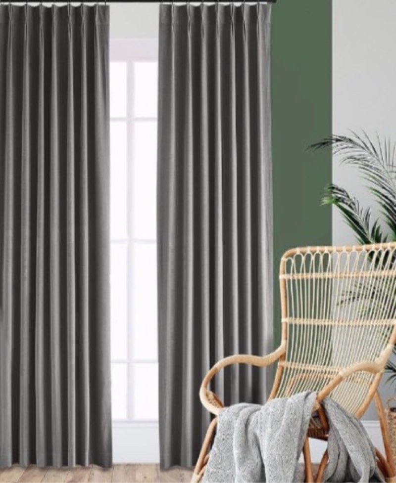 Hillcrest Gray Chenille Velvet Pinch Pleated Blackout Curtains Room Darkening Thermal Insulated Window Drapes 95 Inches 2 Panels for Living Room Bedroom, Back Tab with Hooks,38" W x 95" L x 2