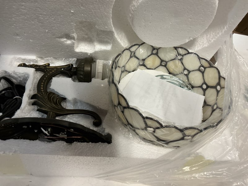 Condition photo showing Good Condition for Tiffany Wall Sconce Lamp Stained Glass 8X10.5X11 Inch Plug in Wall Bedside Light for Hallway Bedroom (Amber Bead Style)