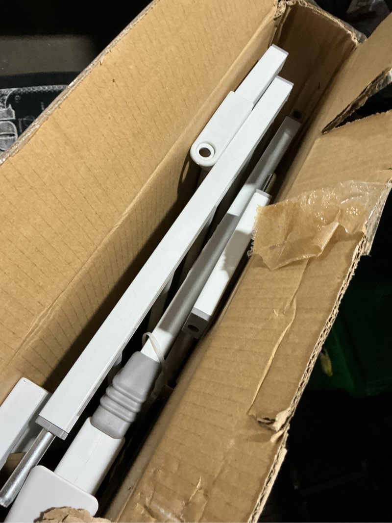 Condition photo showing As Is for regalo easy step 49-inch extra wide baby gate, includes 4-inch and 12-inch extension kit, 4 pack of pressure mount kit and 4 pack of wall mount kit white 29-49"w x 30"h