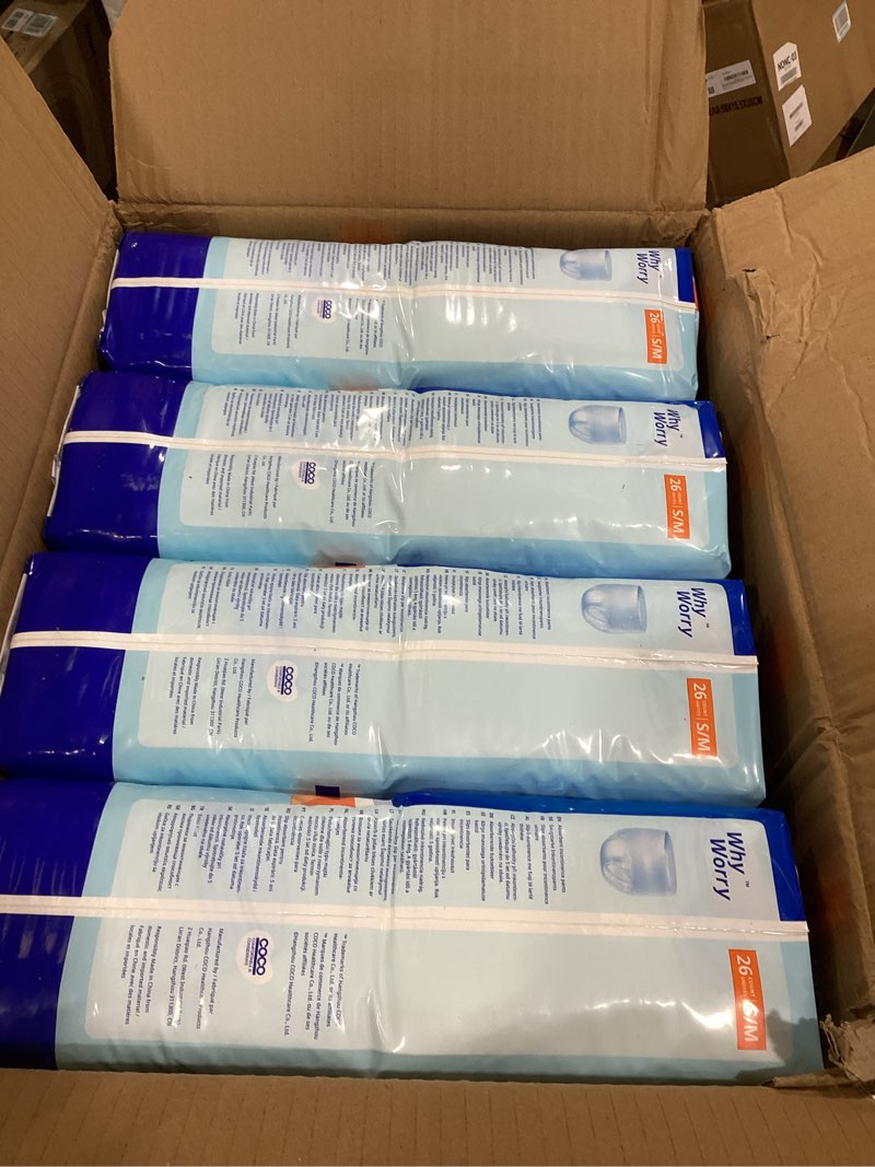 Condition photo showing New/Like New for Incontinence Underwear for Women and Men, Disposable Adult Pull Ups with Overnight Absorbency, Leakproof, Unisex, Small/Medium, 104 Count (4 Packs of 26)