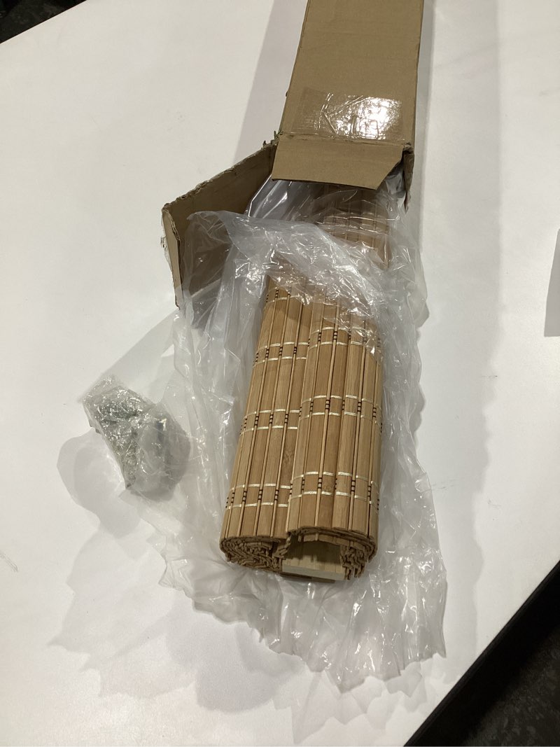 Condition photo showing New/Like New for LazBlinds No Tools No Drill Cordless Bamboo Roman Shades, Light Filtering Window Treatment, Roll Up Bamboo Blinds for Windows 30'' W x 64'' H, Brown Light Filtering-brown206 30" W x 64" H