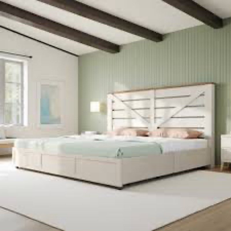 ((Incomplete))Oceant Deshotel Farmhouse Bed Frame with 4 Drawers