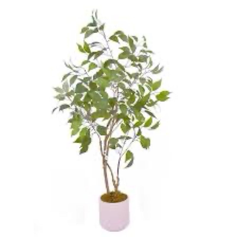 MCTYBB Artificial Fake Ficus Tree 4FT Tall 1Pack with String Lights & White Planter & Free Moss, Art