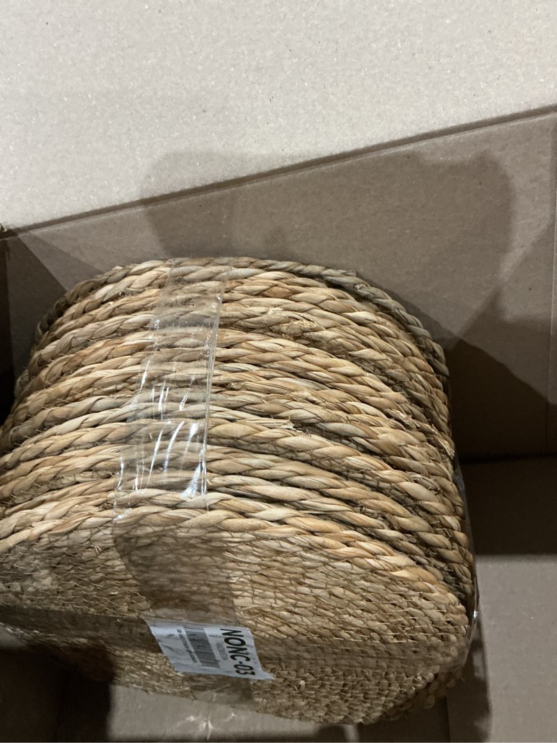 Condition photo showing Good Condition for 13 inch round woven placemats set of 24, boho farmhouse rustic rattan wicker braided chargers for dining table, water hyacinth jute place mats for dinner plates, outdoor patio & wedding decor
