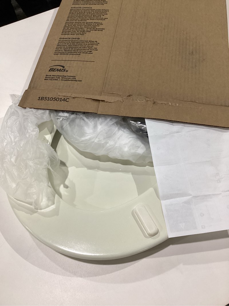 Condition photo showing New/Like New for Bemis 500EC Durable Wood Toilet Seat with Easy Clean Hinges, Made in USA, Round, Biscuit
