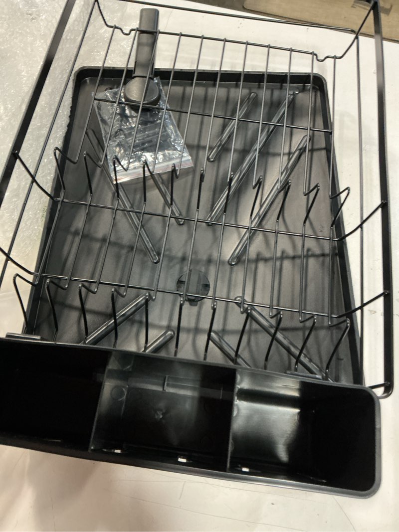 Condition photo showing As Is for sunnypoint 304 stainless steel dish drying rack with diatomaceous earth drainboard & removable utensil caddy – rust resistant countertop dish rack for kitchen (black)