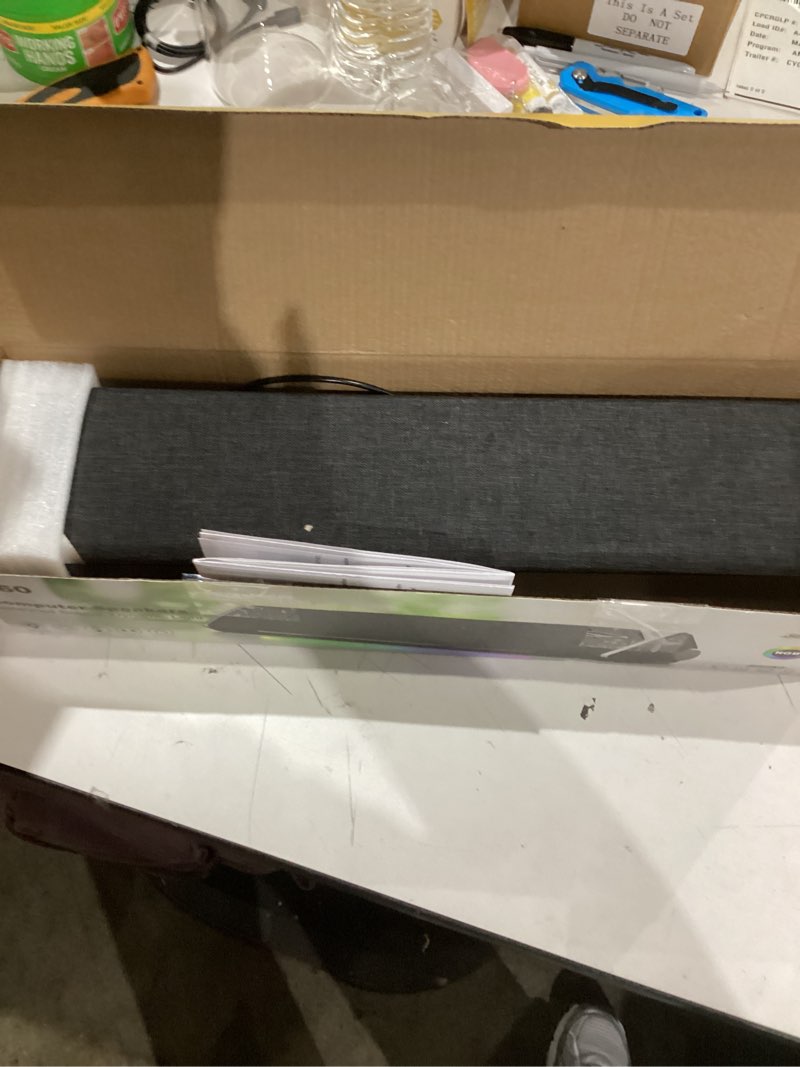 Condition photo showing As Is for soulion computer speakers, usb-powered bluetooth pc soundbar with dynamic rgb led lights, surround sound for desktop, laptop, office, work, music & gaming black (usb-c to usb adapter included)