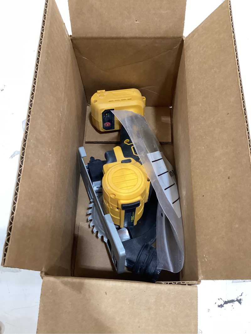 Condition photo showing As Is for cordless mini circular saw for dewalt 20v battery, 4" brushless power circular saws, 12000rpm small circular saw?2 blade, cutting depth 0.8"(20mm) for metal, wood, plastic(no battery)