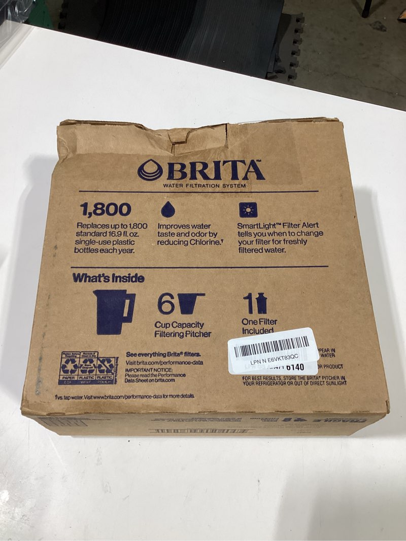Condition photo showing As Is for brita metro water filter pitcher with smartlight change indicator, bpa-free, replaces 1,800 plastic water bottles a year, lasts two months, includes 1 filter, small - 6-cup capacity, white original white