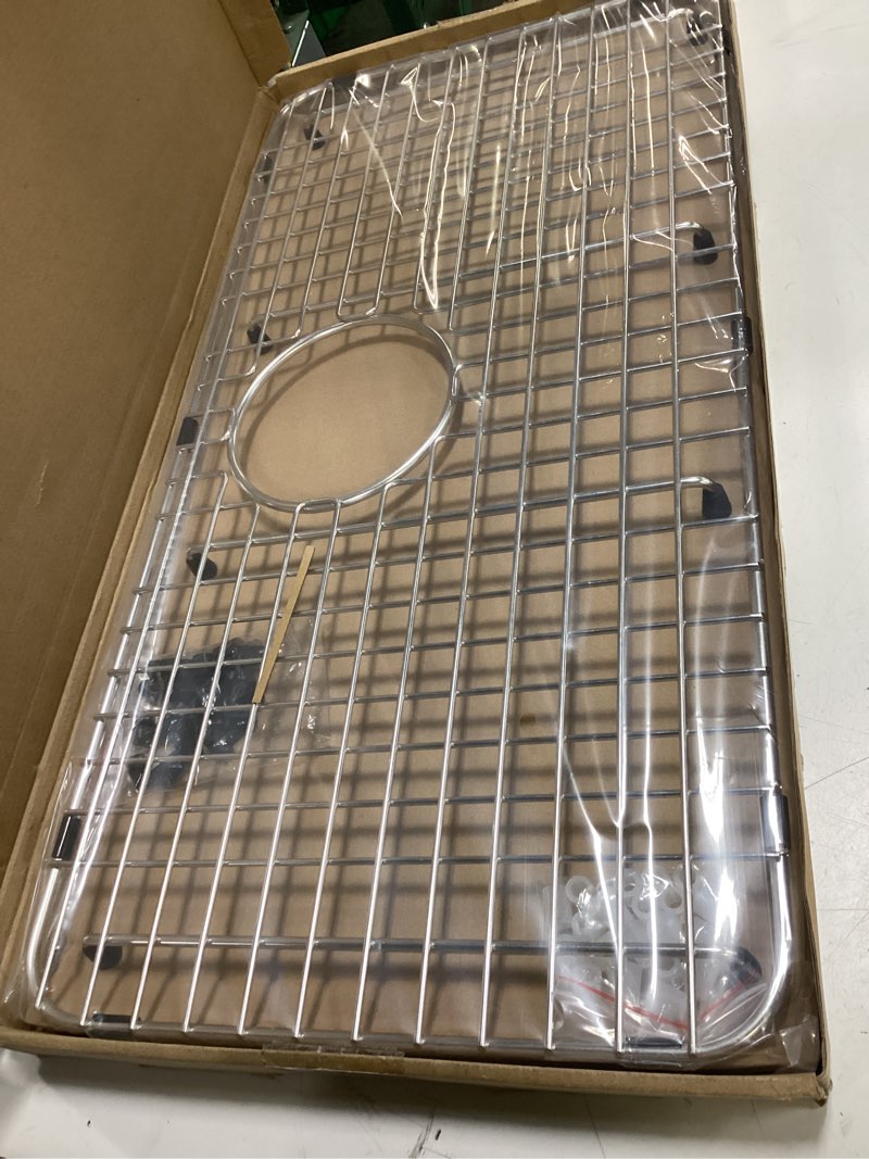 Condition photo showing New/Like New for serene valley sink bottom grid 25-1/4" x 12-1/2“, rear drain with corner radius 1-1/2", sink protector ndg2513r