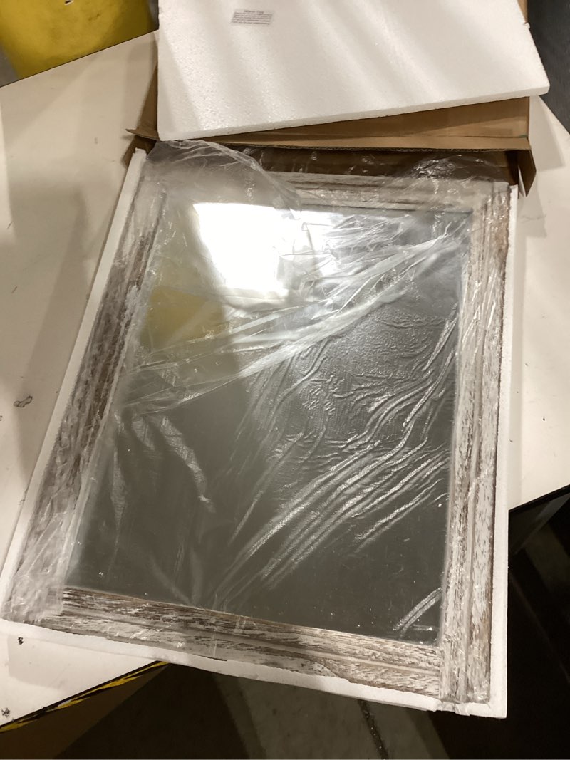 Condition photo showing Good Condition for AAZZKANG Rustic Wall Mirror Rectangle Wood Framed Mirrors Large 20"x16" Decorative for Bedroom Bathroom Living Room Farmhouse Home Entryway Hanging White 20"L x 16"W A-rustic White