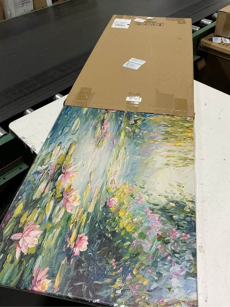 Condition photo showing New/Like New for claude monet water lilies floral canvas prints wall art monet style famous oil paintings flowers decor classic impressionist art prints, claude monet artwork for living room bedroom kitchen home office decorations 20x40 inches water lilies canvas wall art-2 40"l x 20"w