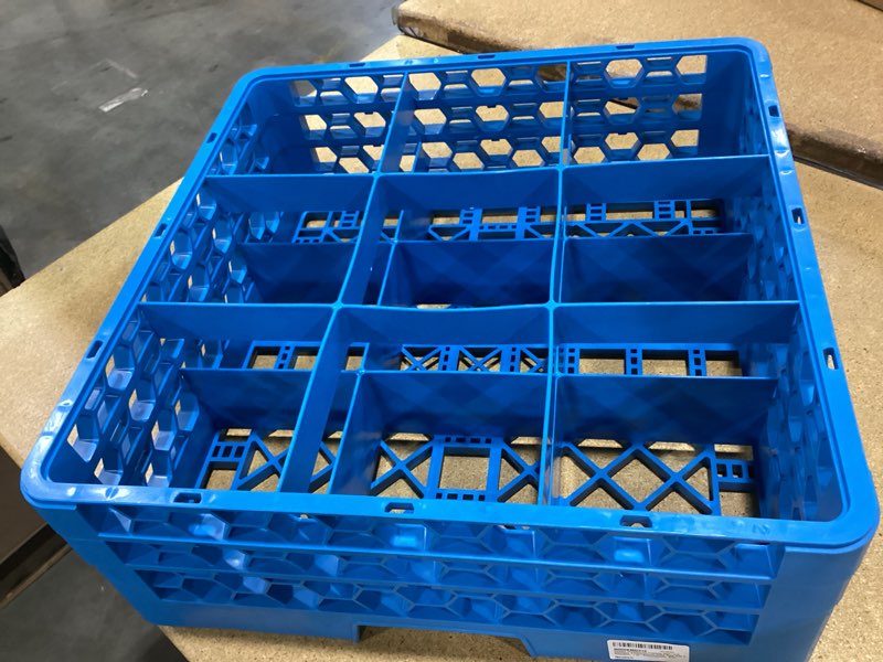 Condition photo showing New/Like New for carlisle foodservice products rg9-214 opticlean 9 compartment glass rack with 2 extenders, 7.12", polypropylene, blue carlisle blue 7.12" 9 compartment glass rack w/ 2 extenders