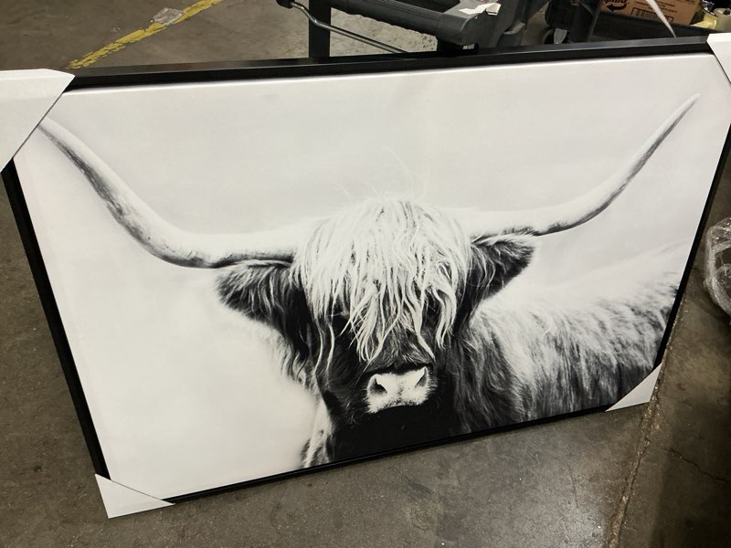 Condition photo showing As Is for renditions gallery canvas animal wall art home paintings & prints highland longhorn cow modern black & white glam horror artwork decorations for bedroom office kitchen - 47"x32" lt33